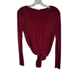 Free People Intimately Burgundy Long Sleeve Deep V Neck‎ Twist Front Top Size S